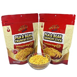 Gold Snack - Myanmar Pea & Bean Crunchy Stick - Spicy Flavor 3.53oz (100g) x 2 Packs (စာကလေးအမွကြော်အစပ်)