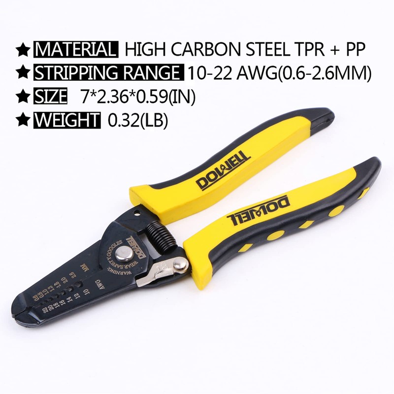 DOWELL 10-22 AWG Wire Stripping Tool Wire Stripper Cutter Pliers