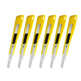 LONLEEYU Utility Knife 9MM Wide Snap-Off Blades,6 Pack Box Cutter Retractable,Smooth Mechanism, Exacto Knife for Cutting Box, Wrapping, Box Opener Perfect for Office, Home, School (Yellow Black)