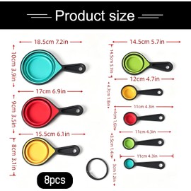 8 tazas medidoras plegables, taza medidora portátil, silicona de grado alimenticio, apto para lavaplatos, para hornear cocina, camping