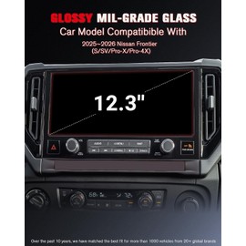 For 2025~2026 Nissan Frontier (S/SV/Pro-X/Pro-4X) 12.3 Inch Glossy Screen Protector - [More Clear& Smooth] - Mil-Grade 9H+ Tempered Glass - Touchscreen *1