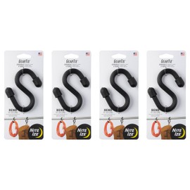 Nite Ize Gear Tie Bendable S-Hook - Utility S-Hook for Hanging - Bendable Rubber Hook Cable - Strong Hook for Closets, Garages & More - Tough Rubber Shell with Flexible Wire - Black (4 Pack)