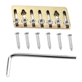 OVSAL 7-string Metal String Locking Nut Titanium Alloy Fanned-fret Headless Guitar Bridge String Locks for 7-string Headless Electric Guitar Replacement Parts（Gold 46mm×28mm)