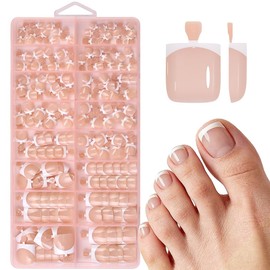 160Pcs White French Tips Press on Toenails Short Square Fake Toe Nails with French Tips Design Reusable Acrylic False Toenails Nude Artificial Glue on Toenail for Women Nail Art Decorations