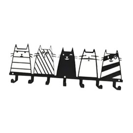 WeiLaiKeQi Wall Mounted Coat Hanger Metal Black Cat Key Holder Wall Art Decoration for Clothes