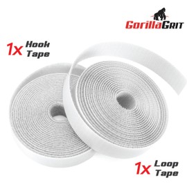 Self-Adhesive Hook and Loop Tape - 15ft x 1 inch Wide - Heavy Duty Sticky Back Tape Fastener - Double Roll with Adhesive Backing - Cut to Size Strips (White)
