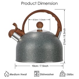 Whistling Kettle, 2.5 L Stainless Steel Kettle, Tea Kettle, Induction, Tea Kettle for All Hobs, Kettle, Tea Kettle, Modern Automatic with Wood Grain Handle