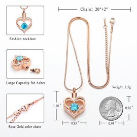 Cremation Jewelry Heart Urn Necklace for Ashes for Women Gilrs Memorial Keepsake Birthstone Pendant