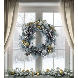 24" Silver & Gold Frosted Fir Wreath