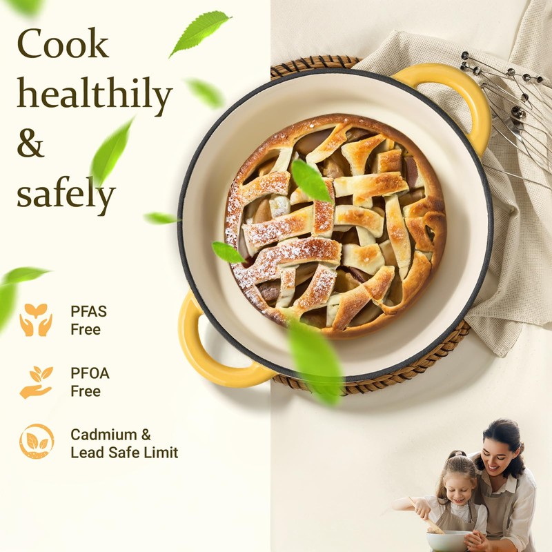 Overmont Enameled Cast Iron Dutch Oven - 5.5QT Pot with