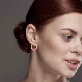 Charmsy 925 Sterling Silver Rose Gold-Plated Chunky Huggie Hoop Earrings for Men Women and Teen