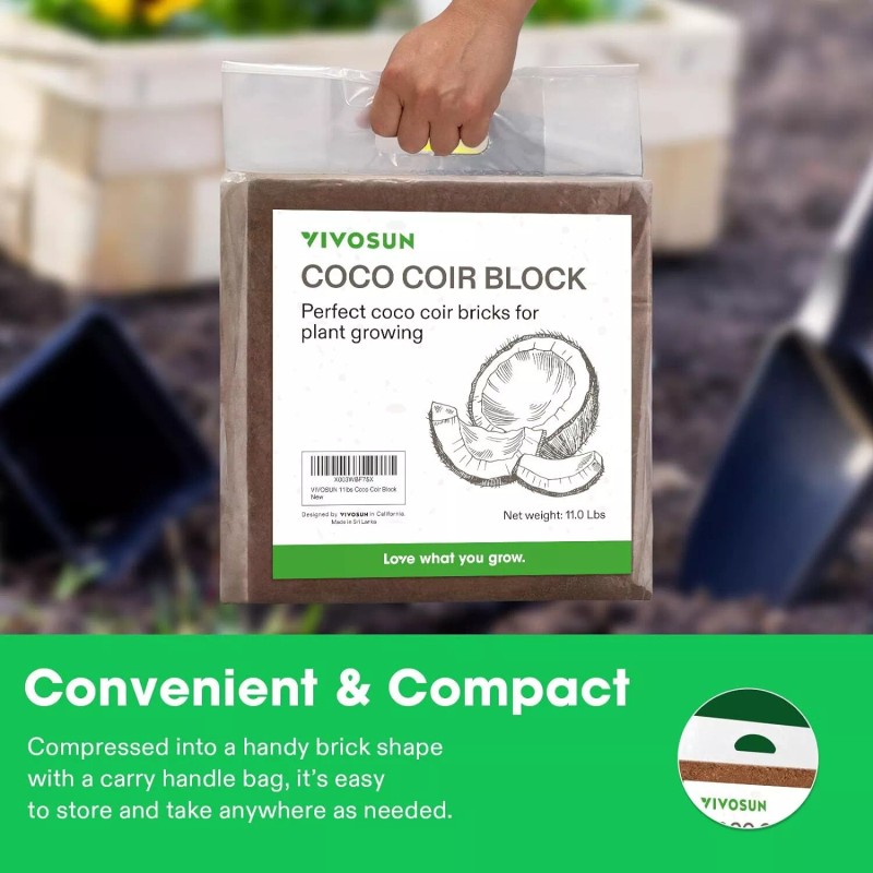 VIVOSUN 11 lbs 5000G Coco Coir Brick,100% Natural Organic Coconut