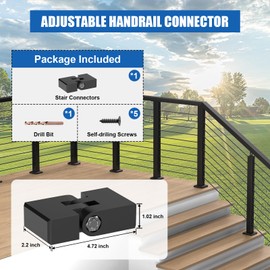 PLANTOP Flat Handrail Vertical Pivot Connectors, 1 Pack 180° Adjustable Hand Rail Fitting with Screws, POM Black Invisible Handrail Accessories for Stair Railing System, MY02-S