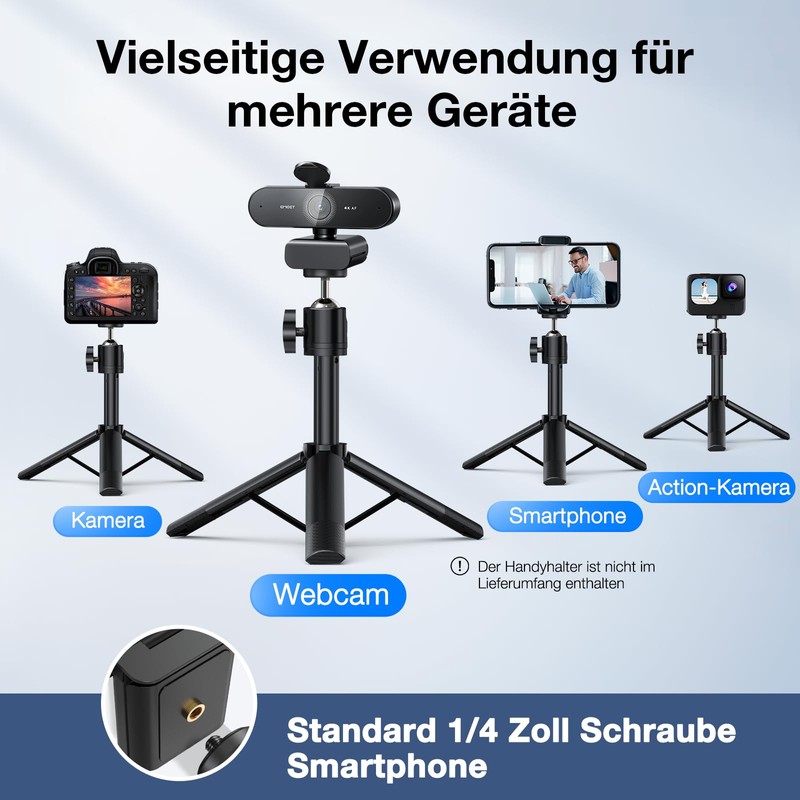 EMEET Webcam 4K, Nova 4K Webcam with Tripod, 2 Microphones