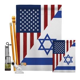 Breeze Decor American Israeli Bandera de Israel Banner Bracket Set Flag Wooden Poles for Outside House Wood Stand Outdoor Garden Wall Tapestry Sign Grandma Gifts Home, Jewish Decorations Made in USA