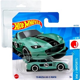 Friki Monkey Hot Wheels '15 Mazda MX-5 Miata HW J-Imports 3/10 (69/250) HTC42 Short Card Mattel 2024 + Blister and Card Protection Pack