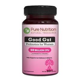 PURE NUTRITION NATURAL TREASURES Pure Nutrition Good Gut Women's Probiotics 50 Billion CFU, 16 Strains | 60 Caps | Probiotics for Women with Organic Prebiotic Blend | Once Daily | Non GMO | Gluten Free