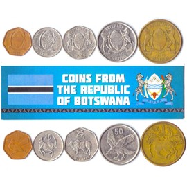 Botswana 5 Mixed Coins | 5 Thebe to 1 Pula | Botswanan Currency Since 1976
