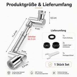 Alargador de grifo, 360 grados giratorio para grifo de agua, cabezal de pulverización ajustable, 2 modos de cocina, 21 cm, perfecto para cocina, baño, etc. (1 unidad)