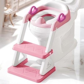 Potty Training Toilet Seat with Step Stool Ladder for Boys and Girls, 2 in 1 Potty Training Toilet, Splash Guard Anti-Slip Pad Step Stool （Pink