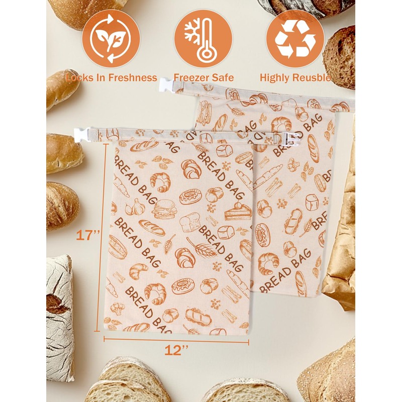 Beeswax Bread Bags, 2 Pack Reusable Bread Bags, Sourdough Bread