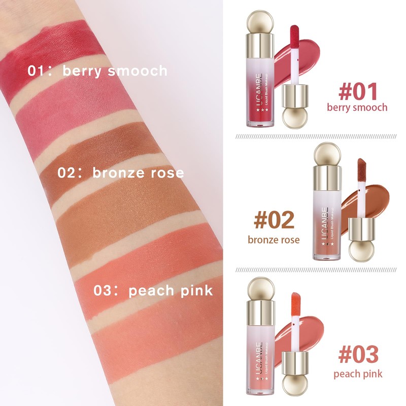 UCANBE 3 PCS Liquid Blush Makeup Set, Blendable Soft Cream