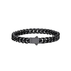 Richsteel 8.2 Inch Black Plated Stainless Steel Curb Chain Bracelet for Men