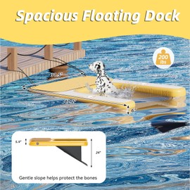 Inflatable Dog Pool Water Boat Ramp Claw-Friendly Dog Safety Ramps with Platform On Water Ladder Steps, Puncture-Resistant Surface Maximum Load 220lbs, Non-Slip EVA Float for Pool, Lake, Dock & Seat