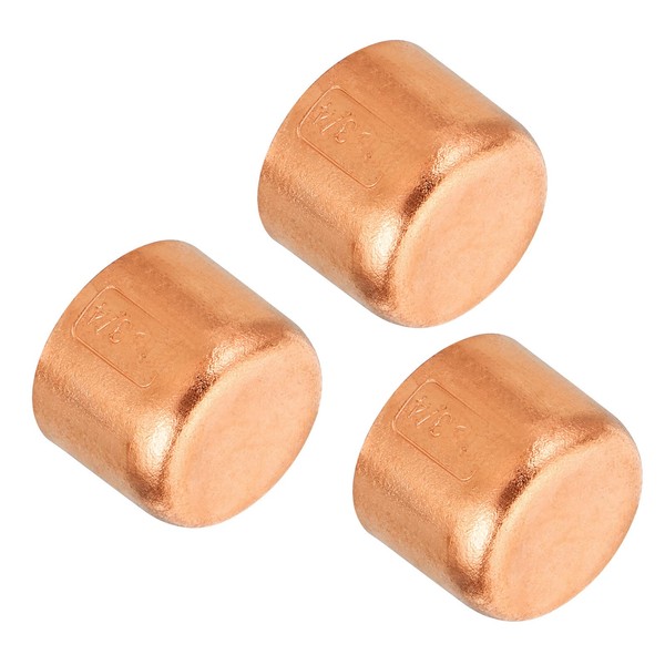 PATIKIL 3/4 Inch ID Copper Pipe End Cap, 3 Pack Copper Fitting Cap Sweat Plug Solder Connection for Plumbing HVAC Air Conditioner