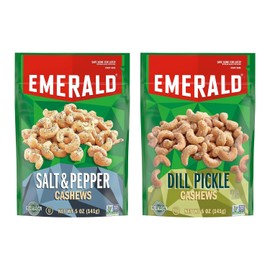 Emerald Nuts Combo (Variety Pack) Featuring Dill Pickle Seasoned Cashews & Salt and Pepper Cashews | 5 Oz Resealable Bags | Kosher Certified, Non-GMO, Contains No Artificial Preservatives or Synthetic Colors