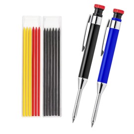NORTOOOLS 2-Pack Carpenter Pencils with Built-in Sharpener, Heavy Duty Carpenter Pencils with 14 Refills,Long Nib Deep Hole Pencil Marker,Construction Pencil Markers for Architect and Woodworking