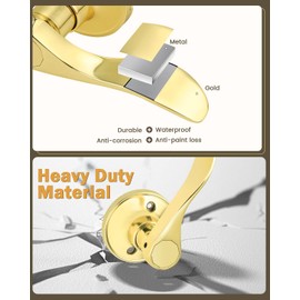 5Pack Passage Levers for Hall Closet in Polished Brass Wave Handles,Reversible for Right Left Handed Doors