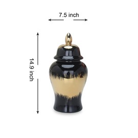 TREATLIFE HOME Enhance Home Décor with Regal Black Gilded Ginger Jar, Unique Ceramic Vase with Removable Lid, Elegant Gold Accents