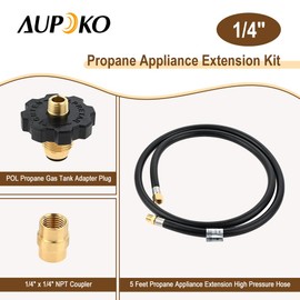 Aupoko POL Adapter Hose Kit Includes Standard P.O.L. Fitting Adapter, 5 Feet High Pressure Propane Hose and 1/4" NPT Coupler For Gas grills, Turkey Fryers, Fire Pit, Mr Heater, RV Equipment Etc