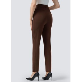 AFITNE Women's Yoga Dress Pants High Waisted Pull On Straight Leg Pants Stretchy Casual Office Business Work Slacks with Pockets 30" Brown S