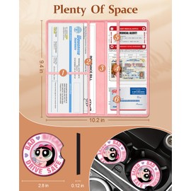 Slohif Car Registration and Insurance Card Holder with Magnetic Shut - Vehicle Glove Box Organizer Women Leather Automobile License Holders Coasters Auto Accessories Case for Document Bad Girls