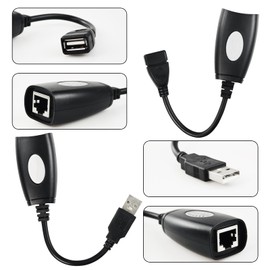 Flylin USB to RJ45 Extension Adapter, Over Cat5/Cat6 up to 50m/164ft Ethernet USB Male/Female Extender Kit, Compatible with Computers/Mobile Phones/Mice/Keyboards/U Disks/Printers/Cameras