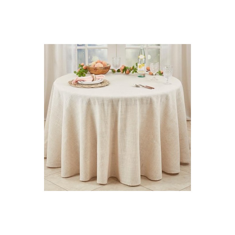 SARO LIFESTYLE Poly and Linen Blend Toscana Tablecloth with Hemstitch