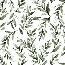Livebor Green Leaf Wallpaper Peel and Stick Olive Leaf Contact Paper 17.7inch x 118.1inch Green Peel and Stick Wallpaper Modern Farmhouse Wall Paper for Bathroom Neutral Sage Decorative Vinyl