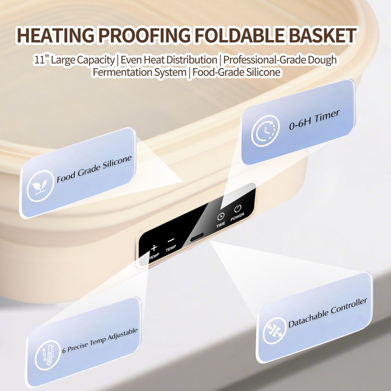 SophRept 11" Silicone Electric Foldable Bread Proofing Basket, Food-Safe Dough