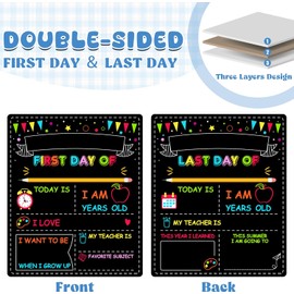 Double-Sided First Day & Last Day School Board, 12 10 Inches, Reusable Color Painting, Washable Chalkboard Signs for Kindergarten & Pre-K
