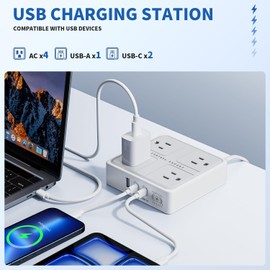 CONTROL EXPERT Multicontacto extensión USB, Conector Multiple con 4 Salidas, 1 Puerto USB, 2 Tipo C, Conector Multiple Adaptador, Extension Electrica con Protector de Sobretensión (Blanco)