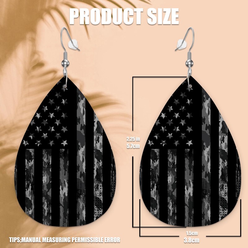 Black Camo USA Flag Leather Earrings Set | Lightweight Faux