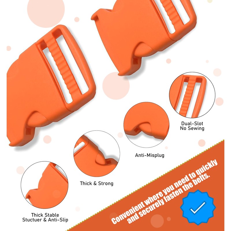 4 Pcs Plastic Side Release Buckles Orange 1.5 inch Buckles