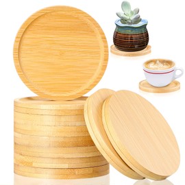 Patelai 10 Pcs Round Bamboo Coasters for Planters Small Plant Saucer Bamboo Planter Drink Saucer Trays DIY Resin Coasters Gifts Tabletop Planters Protection Home Office Decoration (3.74 Inch)