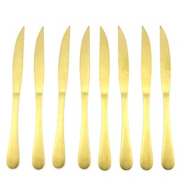 Puzhler Steak Knife Set 8 Piece Flatware Stainless Steel 9-inch Heavy Duty Forged Serrated Knives Service for 8 Multicolor Silverware for Home Kitchen(Gold)
