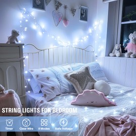 JMEXSUSS 2 Pack White String Lights Indoor, 100LED Connectable White Christmas Lights, 8 Modes White Twinkle Lights for Bedroom Tree Porch Ceiling Outdoor Decorations(No Remote)