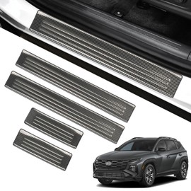YOJOJOCO Door Sill Protector for Hyundai Tucson 2025 2024 2023 Accessories Stainless Steel Front and Rear Door Car Pedal Kick Guards Protection (Carbon Fiber Texture)