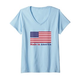 Womens Patriotic Red White Blue Stars and Stripes Flag V-Neck T-Shirt