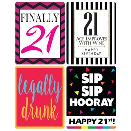 Chic 21st Birthday Wine Label Pack - Birthday Party Supplies, Ideas and Decorations - Funny Birthday Gifts for Women